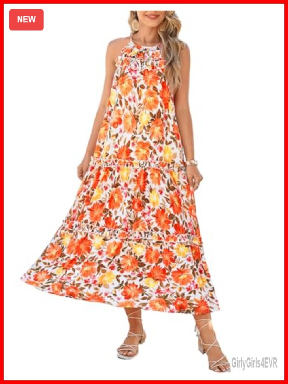 Women's Floral Halter Maxi Dress Boho Summer Beach Sundress